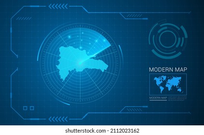 Digital frame technology Map of Dominican Republic radar vector HUD, GUI, UI interface.