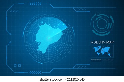 Digitale Frame Technologie Karte von Ecuador Radar Vektor HUD, GUI, UI-Schnittstelle.