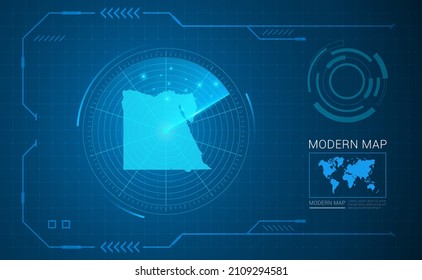 Digital frame technology Map of Egypt radar vector HUD, GUI, UI interface.