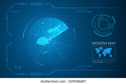 Digital frame technology Map of Fiji radar vector HUD, GUI, UI interface.