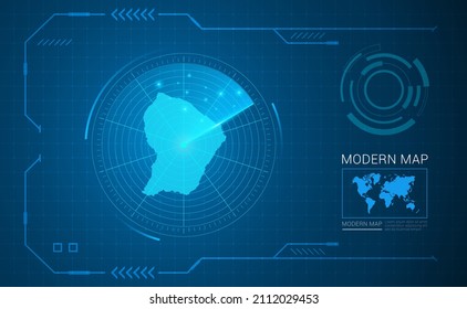 Tecnología de cuadro digital Mapa del vector de radar de Guayana Francesa HUD, GUI, interfaz de interfaz de usuario.