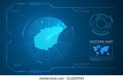 Digital frame technology Map of Hainan radar vector HUD, GUI, UI interface.