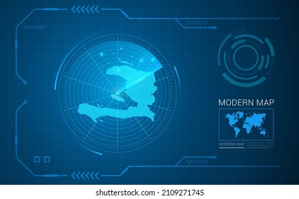 Digital frame technology Map of Haiti radar vector HUD, GUI, UI interface.