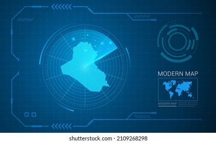 Digital frame technology Map of Iraq radar vector HUD, GUI, UI interface.