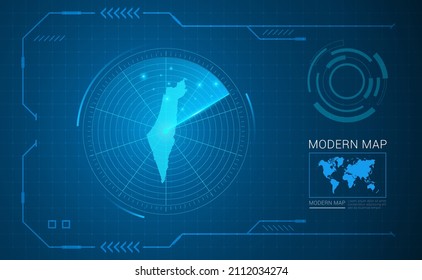 Digital frame technology Map of Israel radar vector HUD, GUI, UI interface.