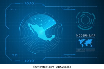 Tecnología de cuadro digital Mapa del vector de radar de México HUD, GUI, interfaz de interfaz de usuario.