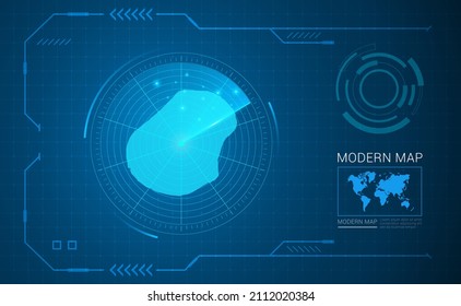 Digital frame technology Map of Nauru radar vector HUD, GUI, UI interface.