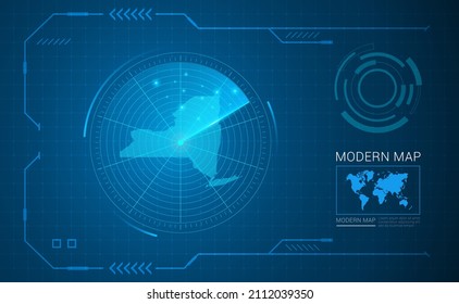 Tecnología de cuadro digital Mapa del vector de radar de Nueva York HUD, GUI, interfaz de interfaz de usuario.