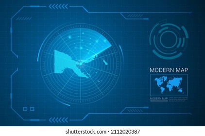 Digital frame technology Map of Papua New Guinea radar vector HUD, GUI, UI interface.