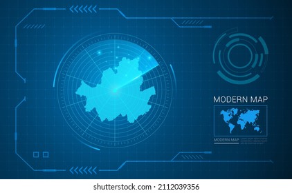 Digital frame technology Map of Seoul radar vector HUD, GUI, UI interface.