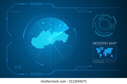 Tecnología de cuadro digital Mapa del vector de radar de Eslovaquia HUD, GUI, interfaz de interfaz de usuario.