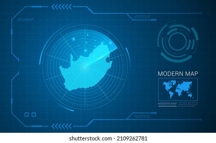 Digitale Frame Technologie Karte Südafrikas Radar Vektor HUD, GUI, UI-Schnittstelle.