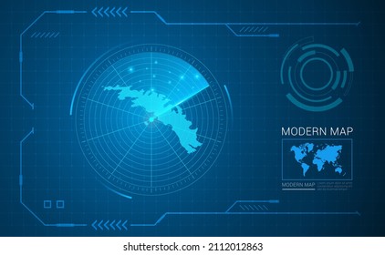 Digital frame technology Map of South Georgia radar vector HUD, GUI, UI interface.