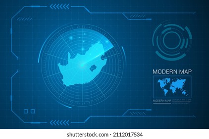 Tecnología de cuadro digital Mapa del vector de radar de Sudáfrica HUD, GUI, interfaz de interfaz de usuario.
