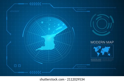 Digital frame technology Map of Trinidad and Tobago radar vector HUD, GUI, UI interface.