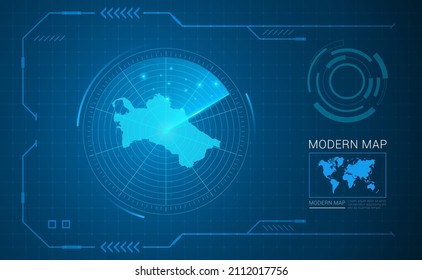 Digital frame technology Map of Turkmenistan radar vector HUD, GUI, UI interface.