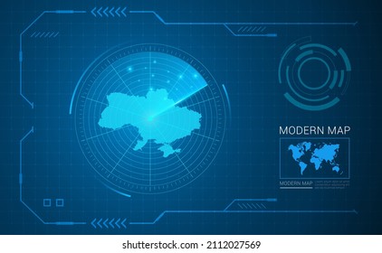 Digital frame technology Map of Ukraine radar vector HUD, GUI, UI interface.