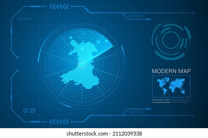 Digital frame technology Map of Wales radar vector HUD, GUI, UI interface.