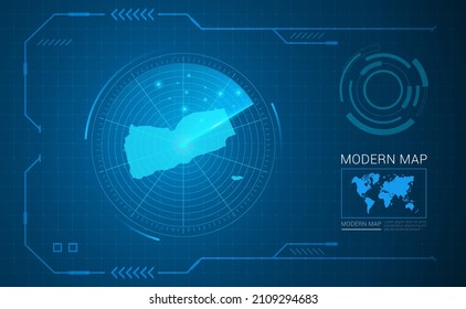 Digital frame technology Map of Yemen radar vector HUD, GUI, UI interface.