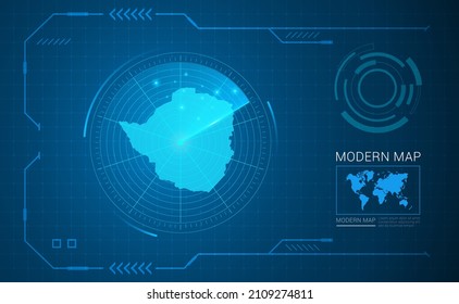 Tecnología de cuadro digital Mapa del vector de radar de Zimbabue HUD, GUI, interfaz de interfaz de usuario.