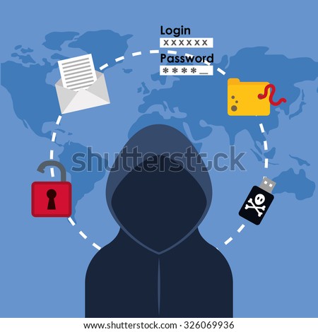 Digital fraud and hacking design, vector illustration.