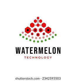 Logo de la fruta digital. Fruta de la sandía con el icono de conexión del circuito de datos ilustración vectorial