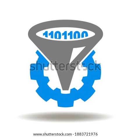 Digital funnel with cog wheel vector icon. Digital Transformation Symbol.