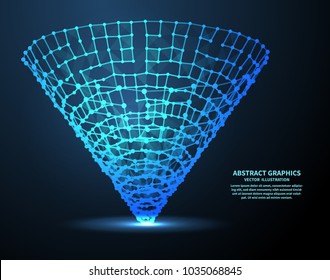 Digital Funnel, Vector Illustration. Network Connections With Points And Lines. Abstract Technology Background.