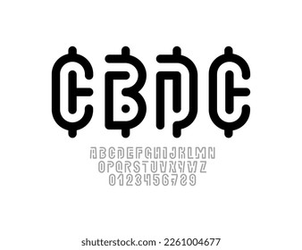 Digital future font alphabet from thin segment line, financial design in bank style letters and numbers, vector illustration 10EPS