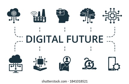 Digital Future icon set. Collection contain pack of pixel perfect creative icons. Digital Future elements set.