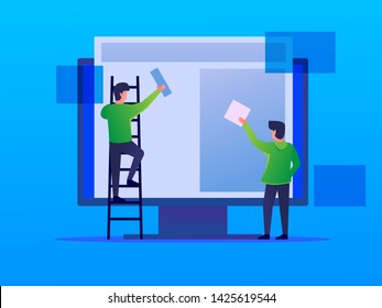 digital futuristic analytics hologram developer character. development website and application vector design illustration.
