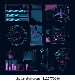 Digital futuristic elements for web interface. Hud display technology, digital future dashboard interactive, vector illustration