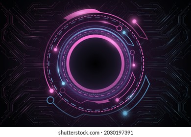 Digital futuristic HUD GUI UI with computer circuit board or motherboard. Vector sci fi user interface. Virtual graphic. Technology background. Dashboard display. EPS 10