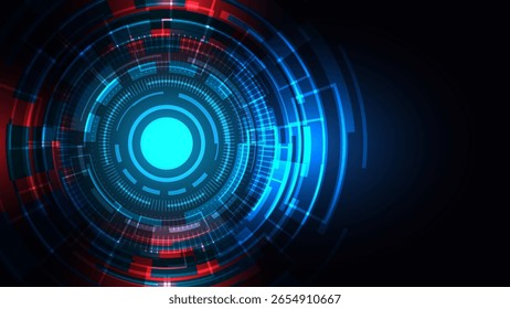digital futuristic hud interface with glowing red and blue rings and abstract shapes designed for sci fi or cyber themes perfect for technology presentations and innovation displays