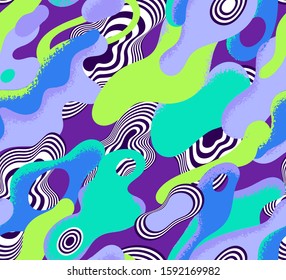 Digital futuristic seamless pattern. Modern technological multicolored design with liquid shapes and wavy lines.  Decorative backdrop for web design, wrapping paper, fabric print and card.