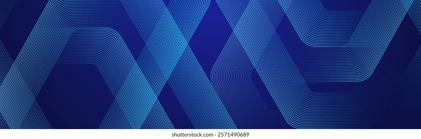 Digital futuristic technology concept with hexagons. Digital hexagonal blue abstract background. Geometric stripe line art design for poster, brochure, cover, banner, website, header.