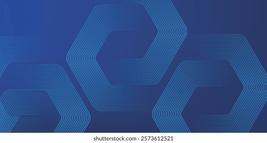 Digital futuristic technology concept with hexagons. Digital hexagonal blue abstract background. Geometric stripe line art design for poster, brochure, cover, banner, website, header.