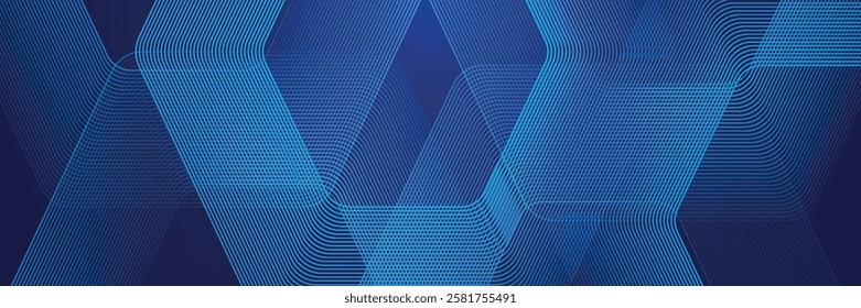 Digital futuristic technology concept with hexagons. Digital hexagonal blue abstract background. Geometric stripe line art design for poster, brochure, cover,