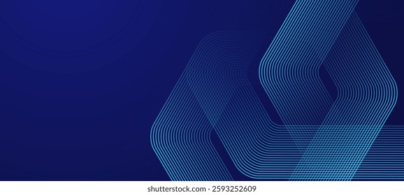 Digital futuristic technology concept with hexagons. Digital hexagonal blue abstract background. Geometric stripe line art design for poster, brochure, cover, banner, website, header.