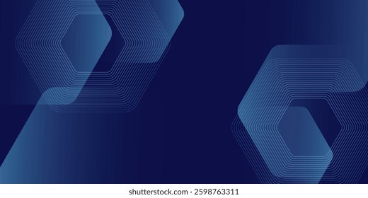 Digital futuristic technology concept with hexagons. Digital hexagonal blue abstract background. Geometric stripe line art design for poster, brochure, cover, banner, website, header.