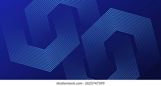 Digital futuristic technology concept with hexagons. Digital hexagonal blue abstract background. Geometric stripe line art design for poster, brochure, cover, banner, website