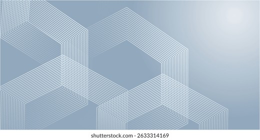 Digital futuristic technology concept with hexagons. Digital hexagonal blue abstract background. Geometric stripe line art design for poster, brochure, cover, banner, website, header