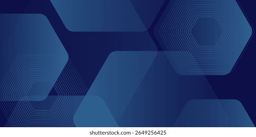 Digital futuristic technology concept with hexagons. Digital hexagonal blue abstract background. Geometric stripe line art design for poster, brochure, cover, banner, website, header.