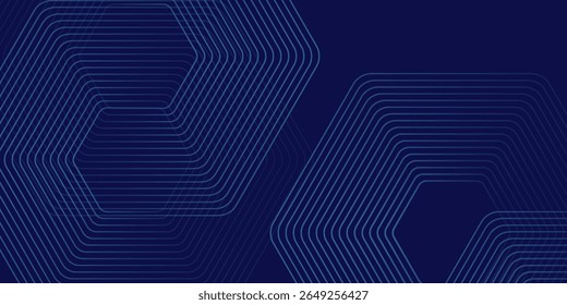 Digital futuristic technology concept with hexagons. Digital hexagonal blue abstract background. Geometric stripe line art design for poster, brochure, cover, banner, website, header.