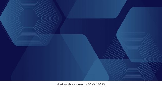 Digital futuristic technology concept with hexagons. Digital hexagonal blue abstract background. Geometric stripe line art design for poster, brochure, cover, banner, website, header.
