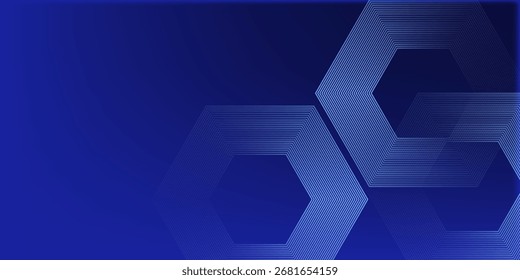 Digital futuristic technology concept with hexagons. Digital hexagonal blue abstract background. Geometric stripe line art design for poster, brochure, cover, banner, website
