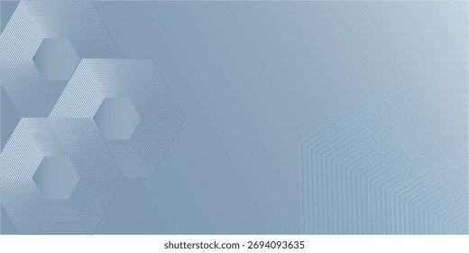 Digital futuristic technology concept with hexagons. Digital hexagonal blue abstract background. Geometric stripe line art design for poster, brochure, cover, banner, website, header.