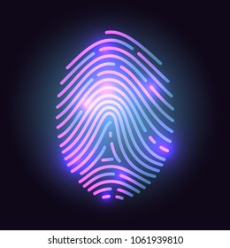 Digital futuristic vector fingerprint scanner on black background. Abstract geometric identification authorization symbol.
