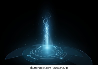 Digital futurustic HUD with blue flash. Energy flow with lightning. Modern technology background. Cyberspace. Abstract light effect. Vector illustration. EPS 10