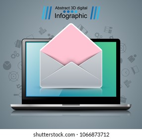 Digital gadget, smartphone, tablet, envelope icon. Business infographic. Vector eps 10